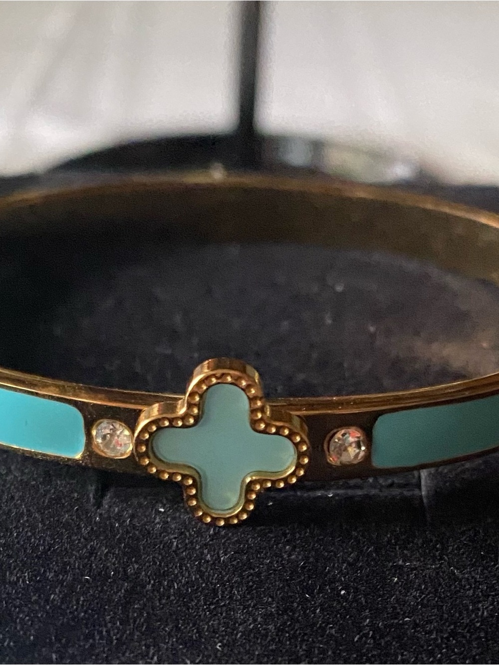 Gold-Plated Turquoise Clover Bangle Bracelet